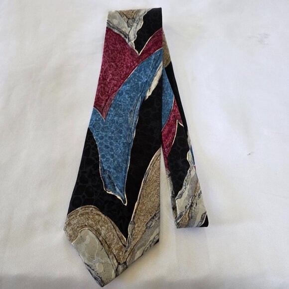 Vintage Jacobson's Silk Tie Blue, Red, Black & Tan Abstract Geometric Design - Picture 1 of 7